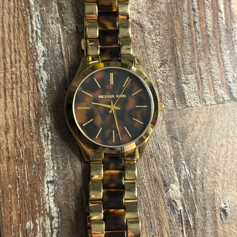 Michael Kors Gold and Brown Tortoiseshell Watch